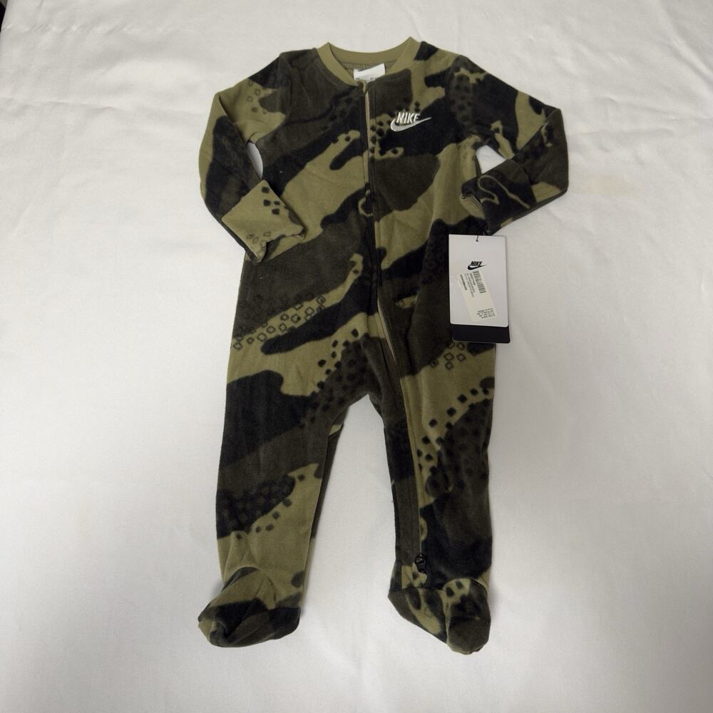 Nike Baby Boys Fleece Camo Footed Coverall 6 Months Green Olive Sleeper Pajamas
